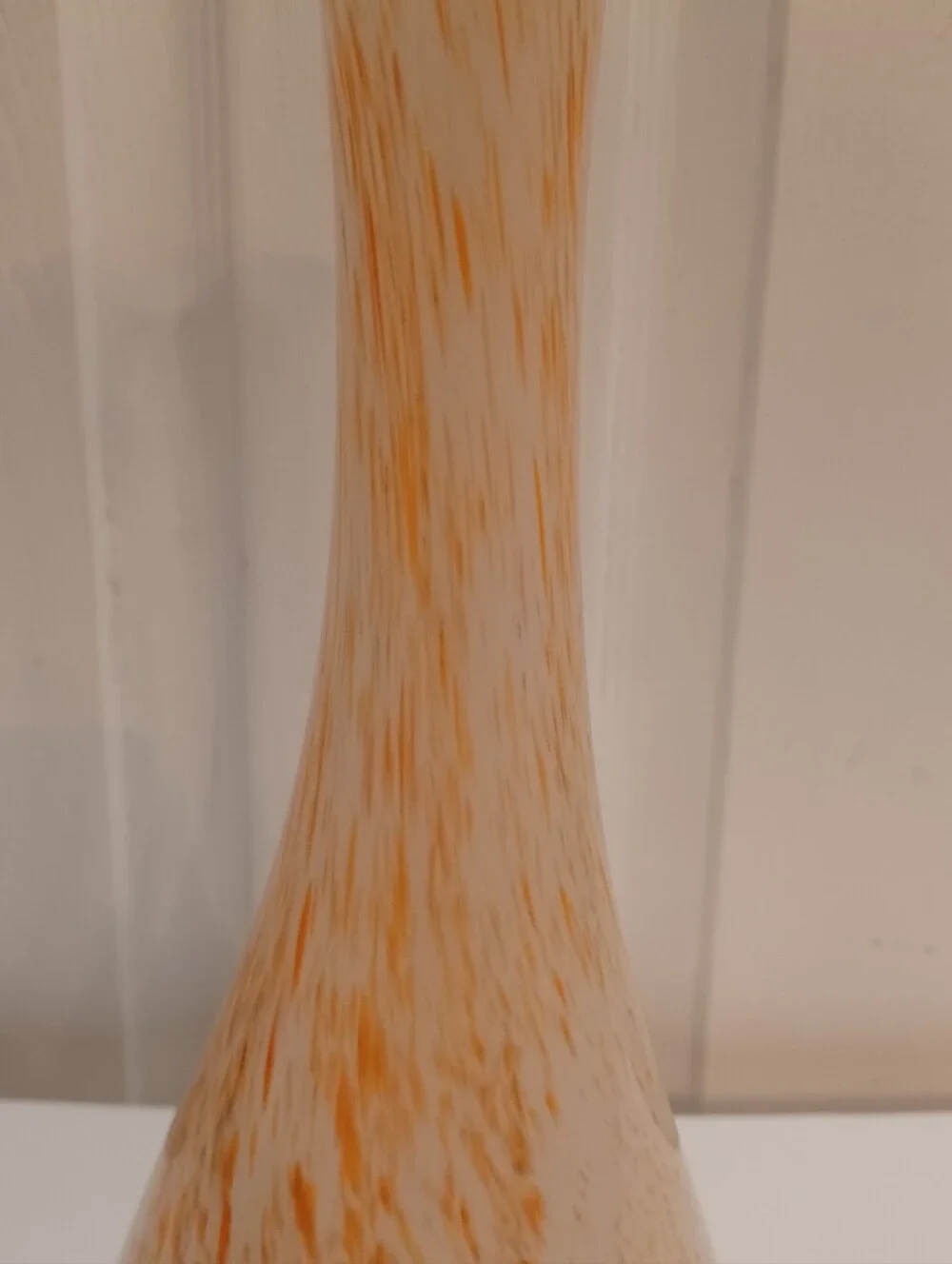 Vintage MCM Orange White Confetti Spatter Swung Art Glass Bud Vase 12.5